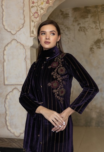 PURPLE EMBROIDERED KURTA SET